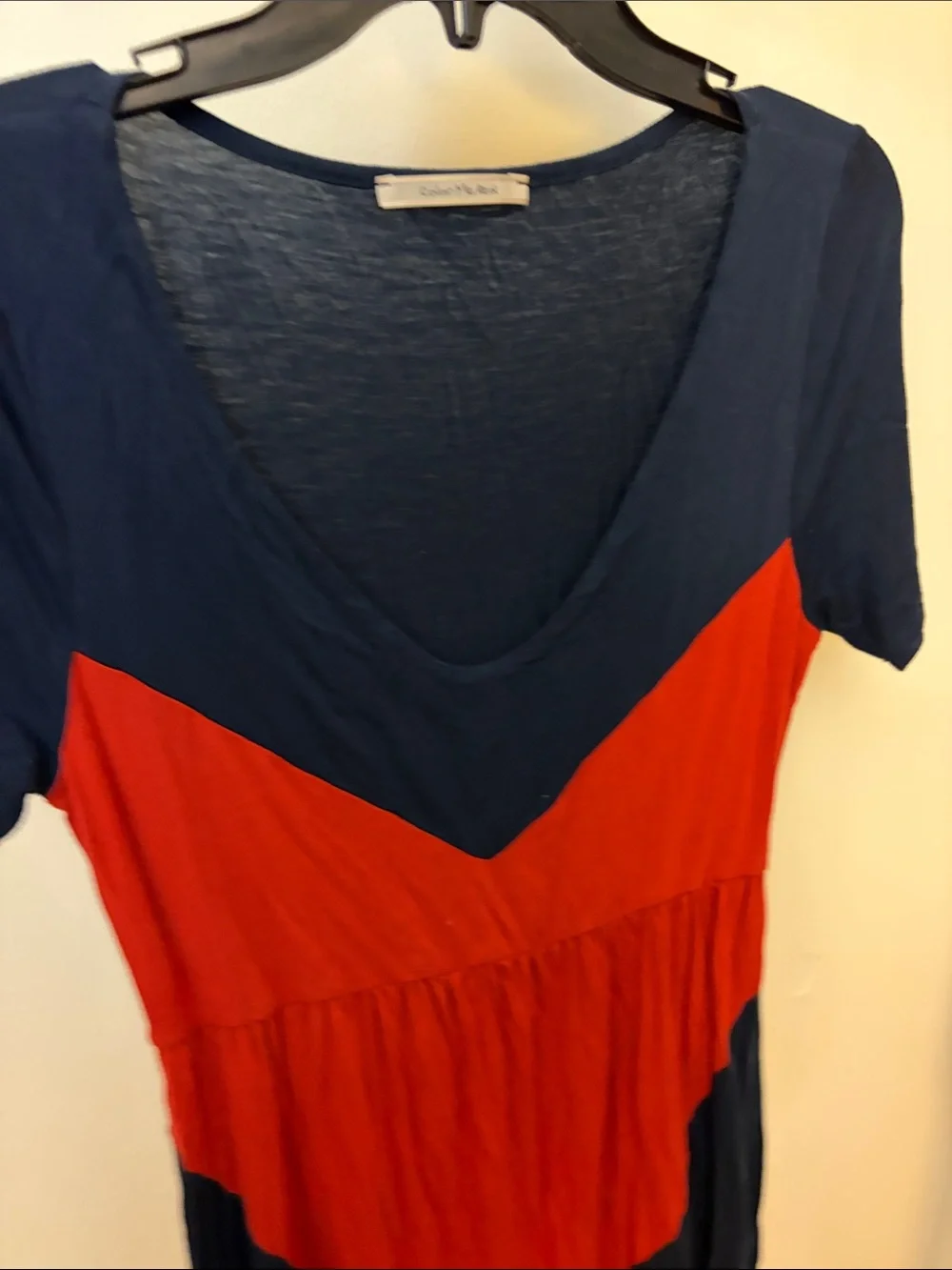 Casual V-Panel Navy & Red Short Sleeve Tunic Dress